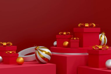 Mutlu Noeller ve mutlu yeni yıl afişleri tasarımı, poster ve kapak tasarımı geçmişi. Fotokopi alanı olan Noel stüdyosu ürün sergisi. 3B illüstrasyon