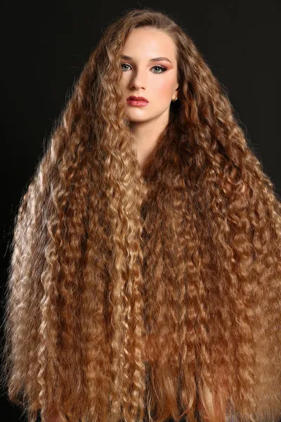 Beautiful Girl Long Hair Design Studio Shot — Stock Photo, Image