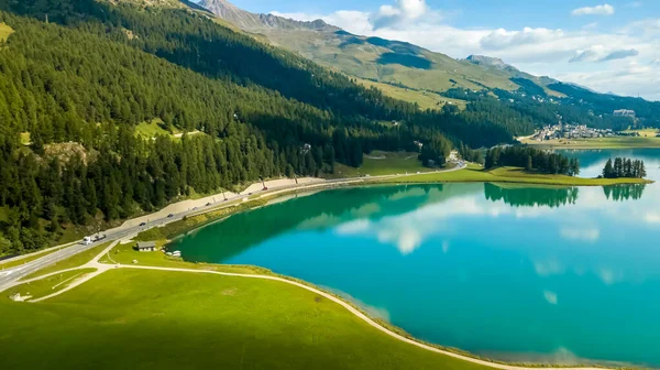 Danau Silvaplana Swiss Tampilan Drone — Stok Foto