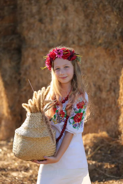 Day War Beautiful Ukrainian Girl National Costume Vyshyvanka Celebrating Victory — Zdjęcie stockowe