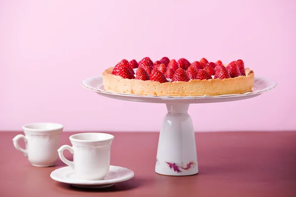 Tea Time With Strawberry Pie — Stock Photo, Image