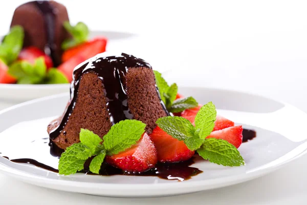 Dessert van de chocolade en aardbeien — Stockfoto