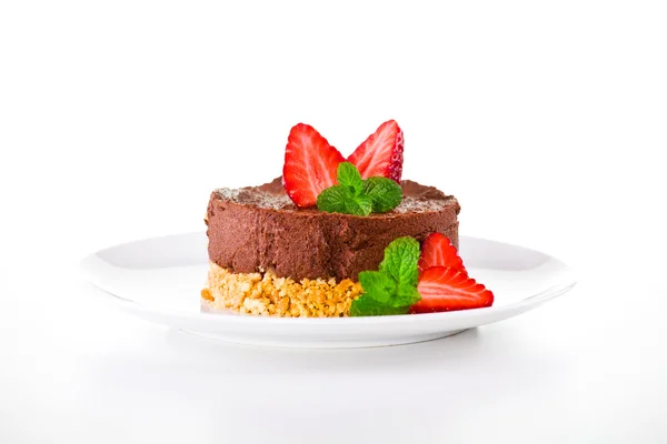 Chocolate Mousse And Strawberries — Stock Photo, Image
