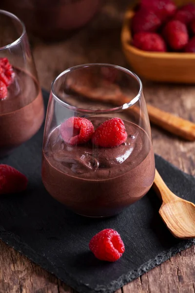 Óculos Mousse Chocolate Escuro Doce Caseiro — Fotografia de Stock