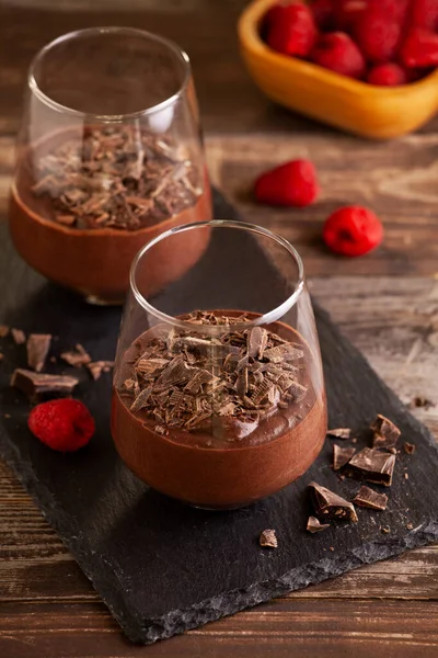 Glasses Homemade Sweet Dark Chocolate Mousse Royalty Free Stock Photos