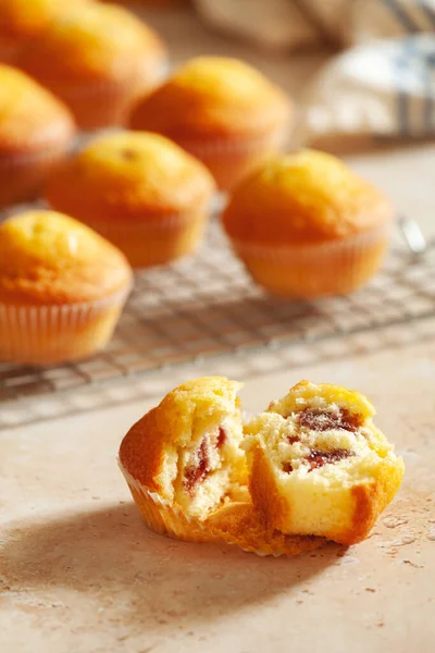 Bunch Tiny Homemade Muffins Organic Cherries — Stock Photo, Image