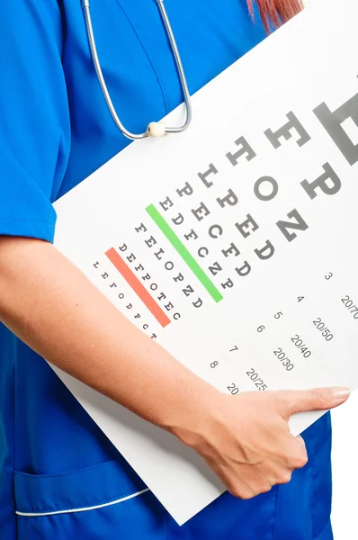 Doctor and test for eye examination — Stock Photo, Image