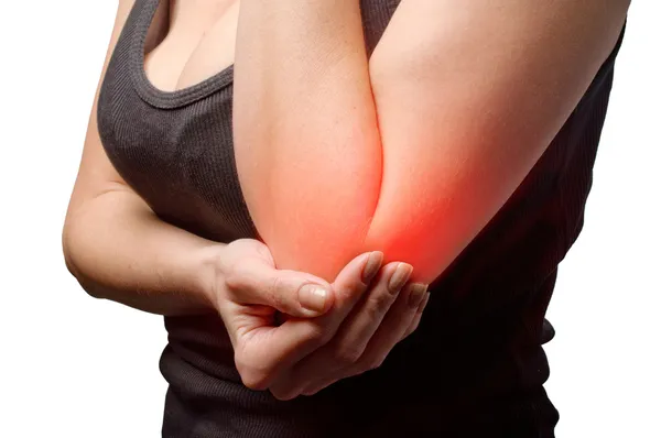 Young woman having pain in her elbow — Stock Photo, Image