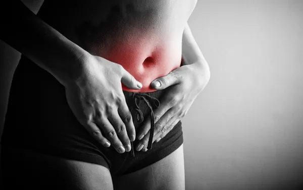 Woman suffering from abdominal pain — Stock Photo, Image