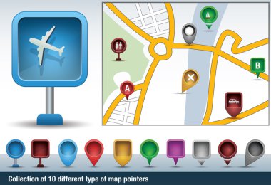 Set of different map pointers clipart