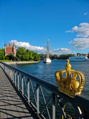 Swedish crown and Stockholm harbour clipart