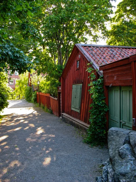 Röda svenska trähus — Stockfoto