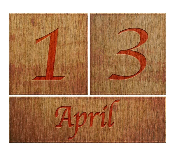 Drewniane kalendarz 13 kwietnia. — Zdjęcie stockowe