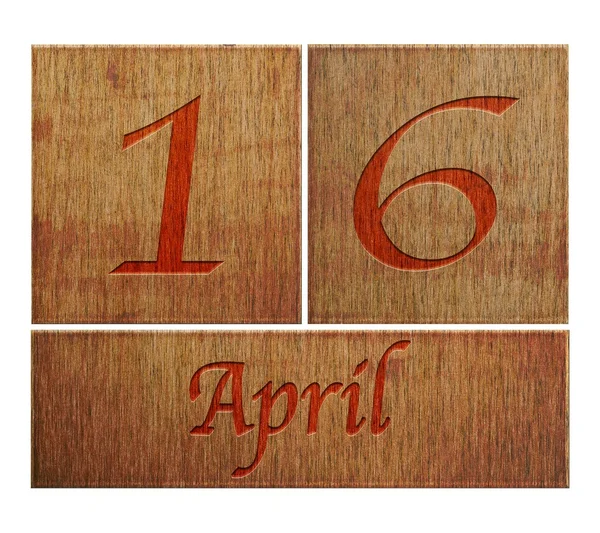 Calendario in legno 16 aprile . — Foto Stock