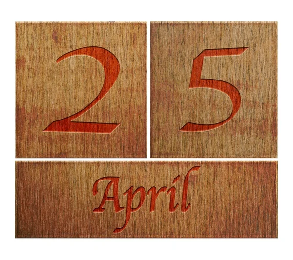 Calendário de madeira Abril 25 . — Fotografia de Stock