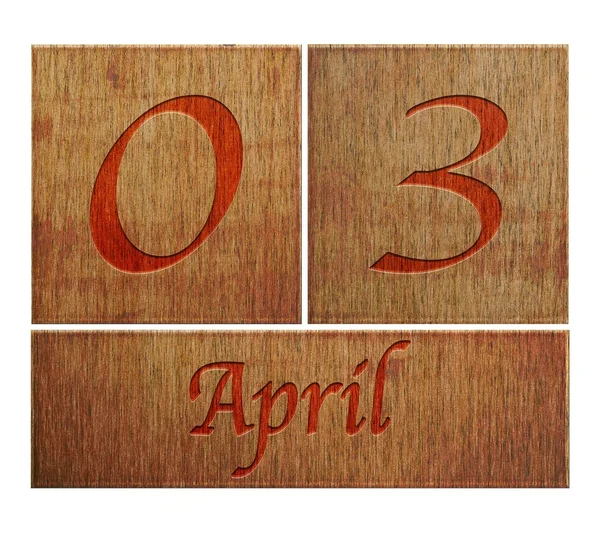 Деревянный календарь 3 апреля . — стоковое фото