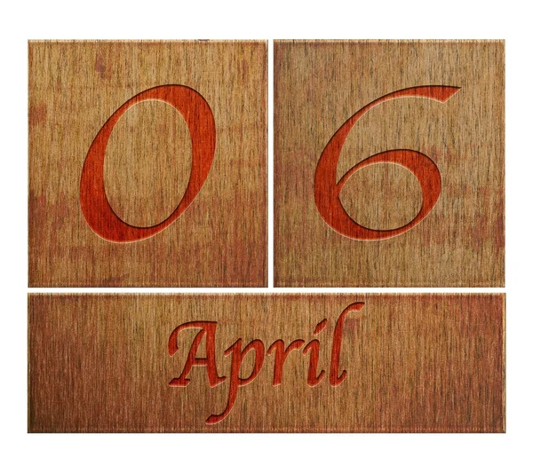 Drewniane kalendarz 6 kwietnia. — Zdjęcie stockowe