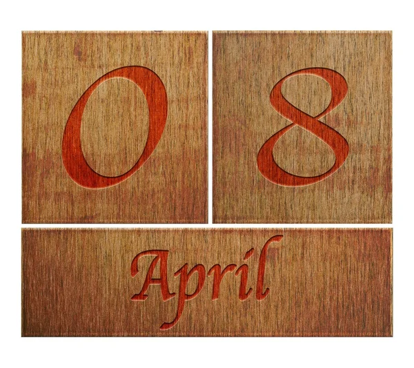 Drewniane kalendarz 8 kwietnia. — Zdjęcie stockowe