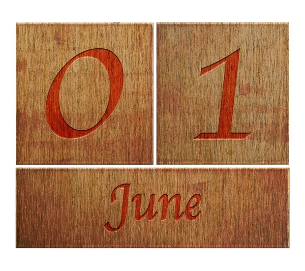 Houten kalender 1 juni. — Stockfoto