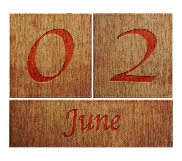 Деревянный календарь 2 июня . — стоковое фото