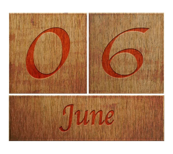 Calendario de madera 6 de junio . —  Fotos de Stock