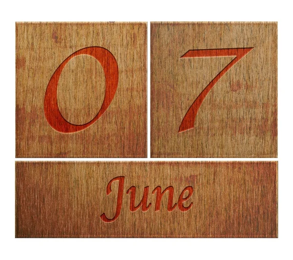 Calendario in legno 7 giugno . — Foto Stock