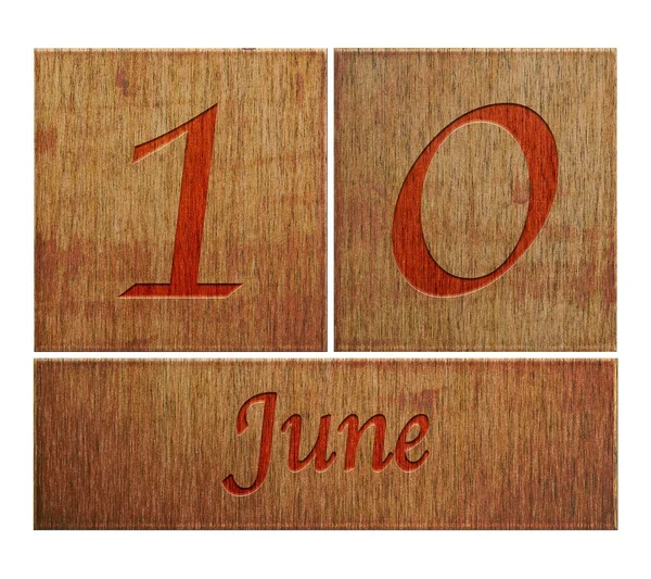 Drewniane kalendarza 10 czerwca. — Zdjęcie stockowe