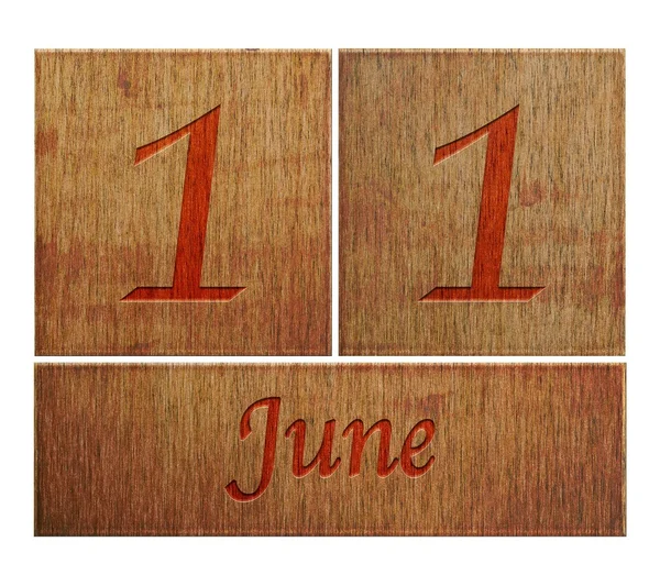 Calendário de madeira Junho 11 . — Fotografia de Stock