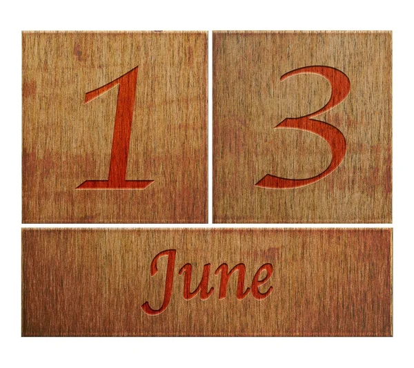 Drewniane kalendarz 13 czerwca. — Zdjęcie stockowe