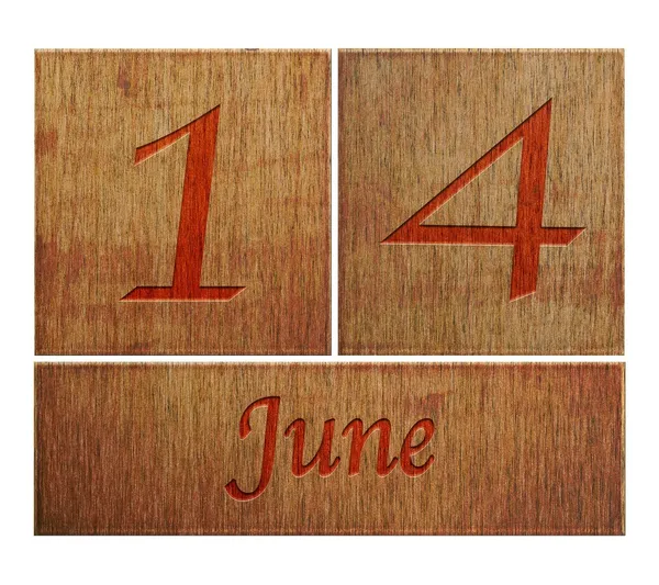 Drewniane kalendarz 14 czerwca. — Zdjęcie stockowe