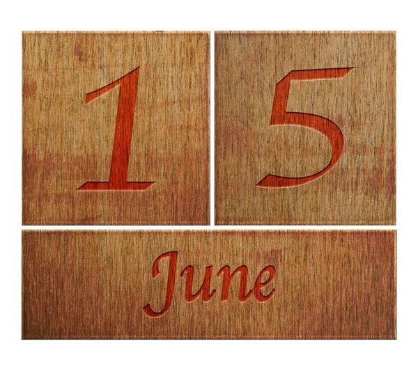 Drewniane kalendarz 15 czerwca. — Zdjęcie stockowe