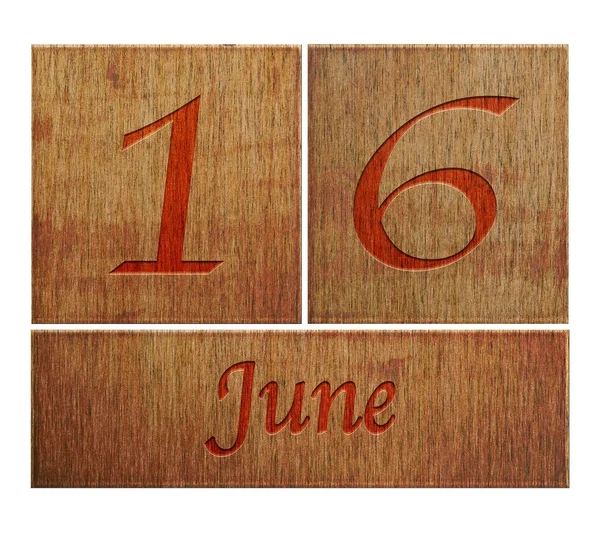 Wooden calendar June 16. — Stock Photo, Image