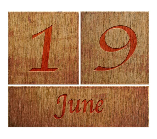 Calendário de madeira Junho 19 . — Fotografia de Stock
