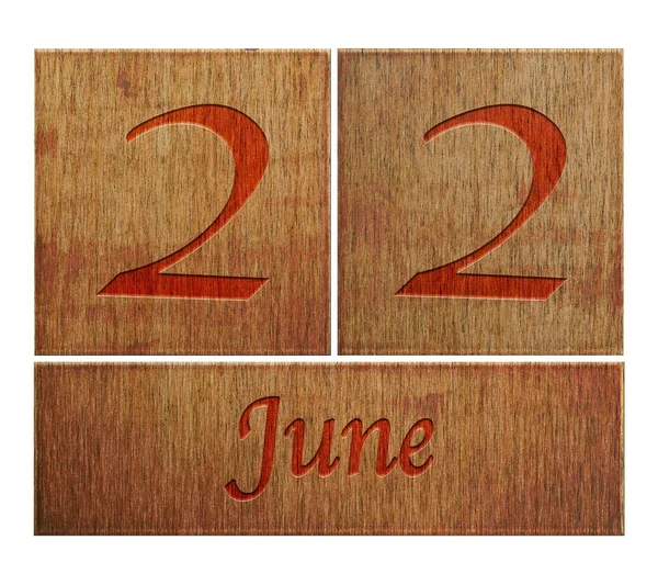 Drewniane kalendarz 22 czerwca. — Zdjęcie stockowe