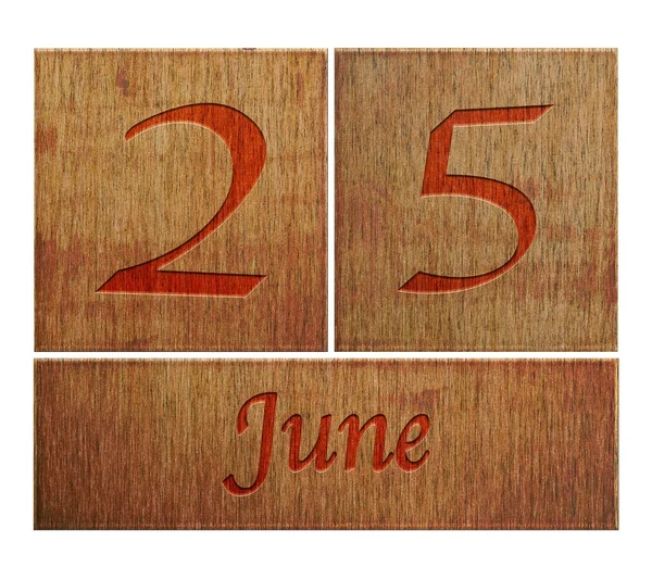 Calendario de madera el 25 de junio. — Stockfoto
