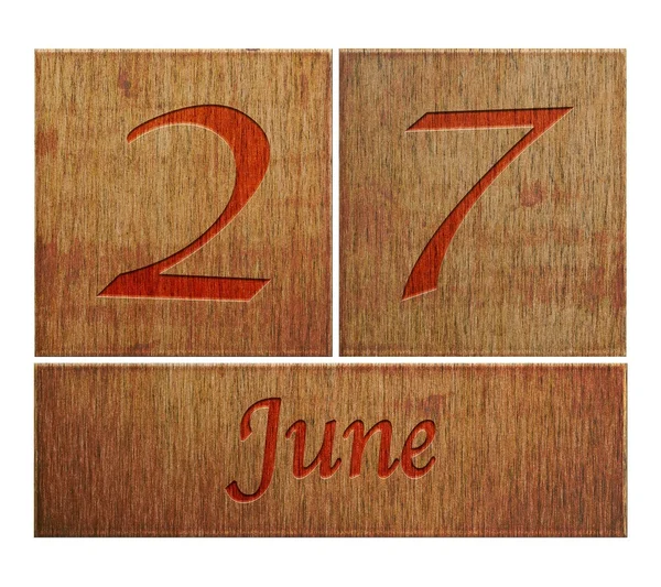 Wooden calendar June 27. — Stock Photo, Image