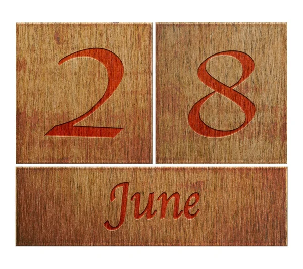 Wooden calendar June 28. — Stock Photo, Image