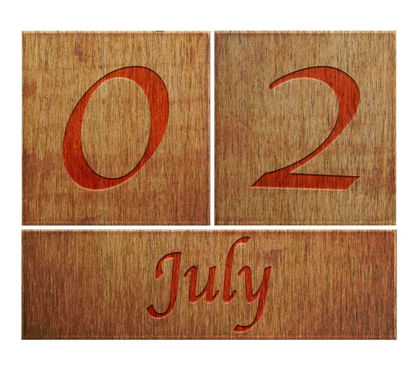 Wooden calendar July 2. — Stock Photo, Image