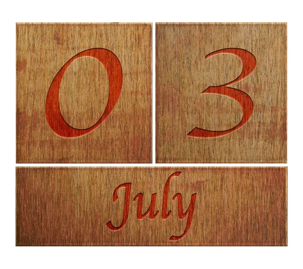 Wooden calendar July 3. — Stock Photo, Image