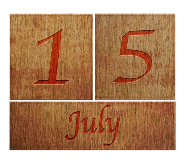 Wooden calendar July 15. — Stock Photo, Image