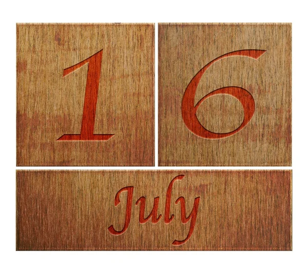 Drewniane kalendarz 16 lipca. — Zdjęcie stockowe