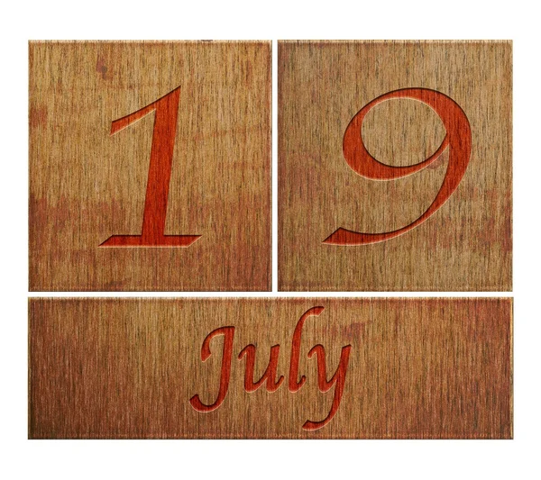 Wooden calendar July 19. — Stock Photo, Image