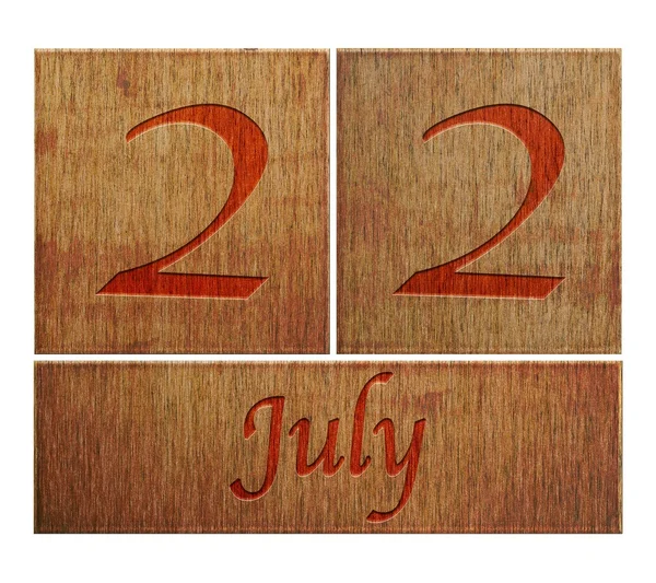 Дерев'яний календар 22 липня . — стокове фото