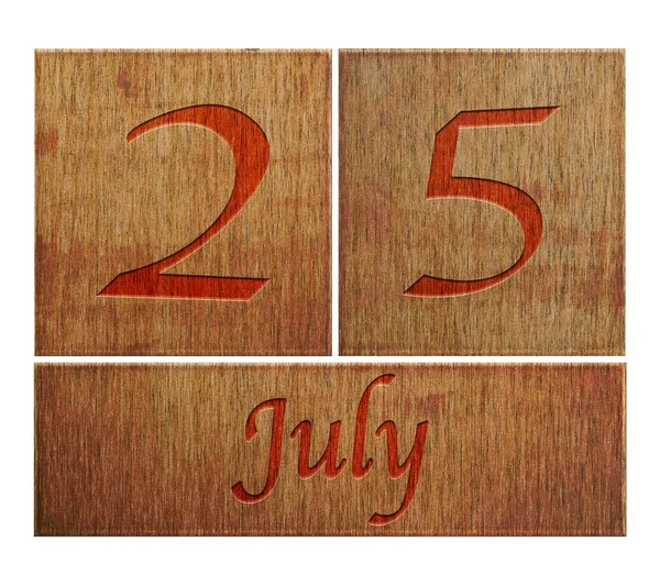 Drewniane kalendarza 25 lipca. — Zdjęcie stockowe