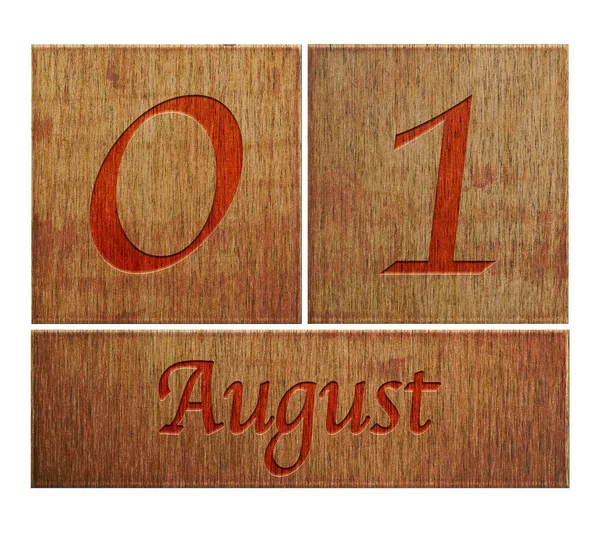 Wooden calendar August 1. — Stock Photo, Image
