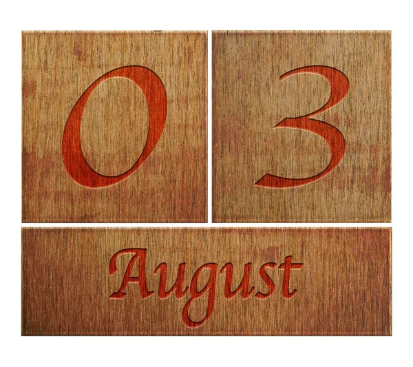 Houten kalender augustus 3. — Stockfoto