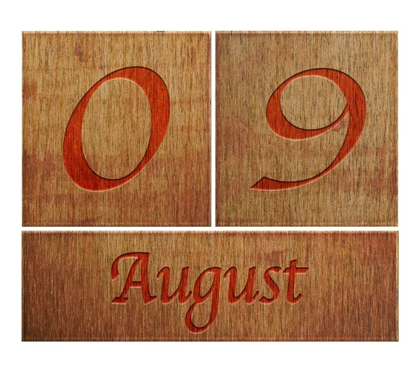 Дерев'яні календар 9 серпня. — 스톡 사진