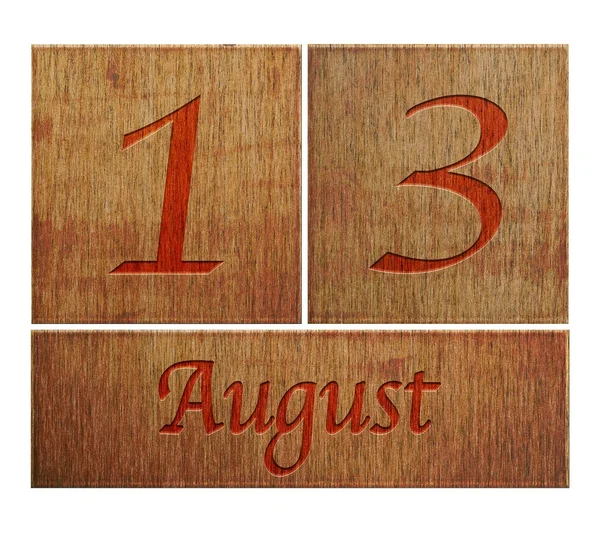 Drewniane kalendarz 13 sierpnia. — Zdjęcie stockowe