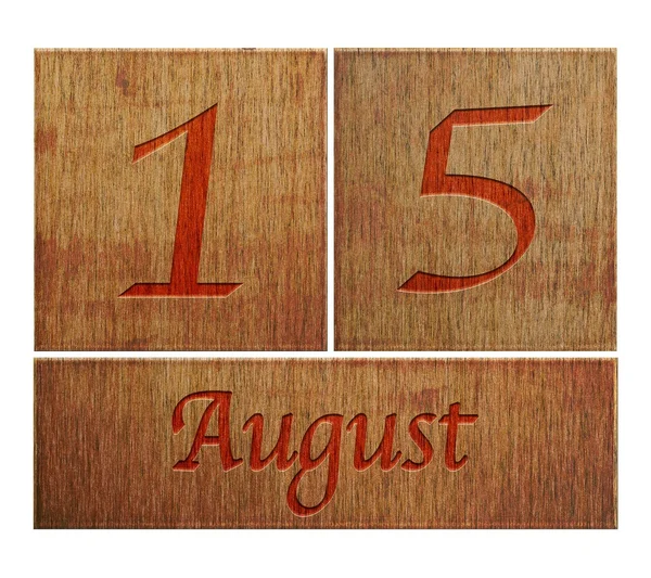 Wooden calendar August 15. — Stock Photo, Image