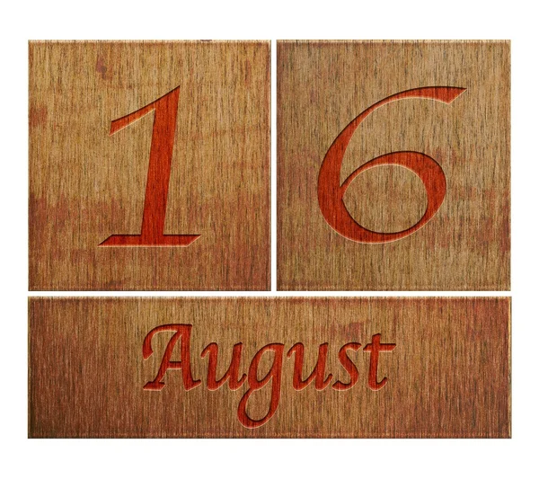 木製カレンダー 8 月 16. — ストック写真